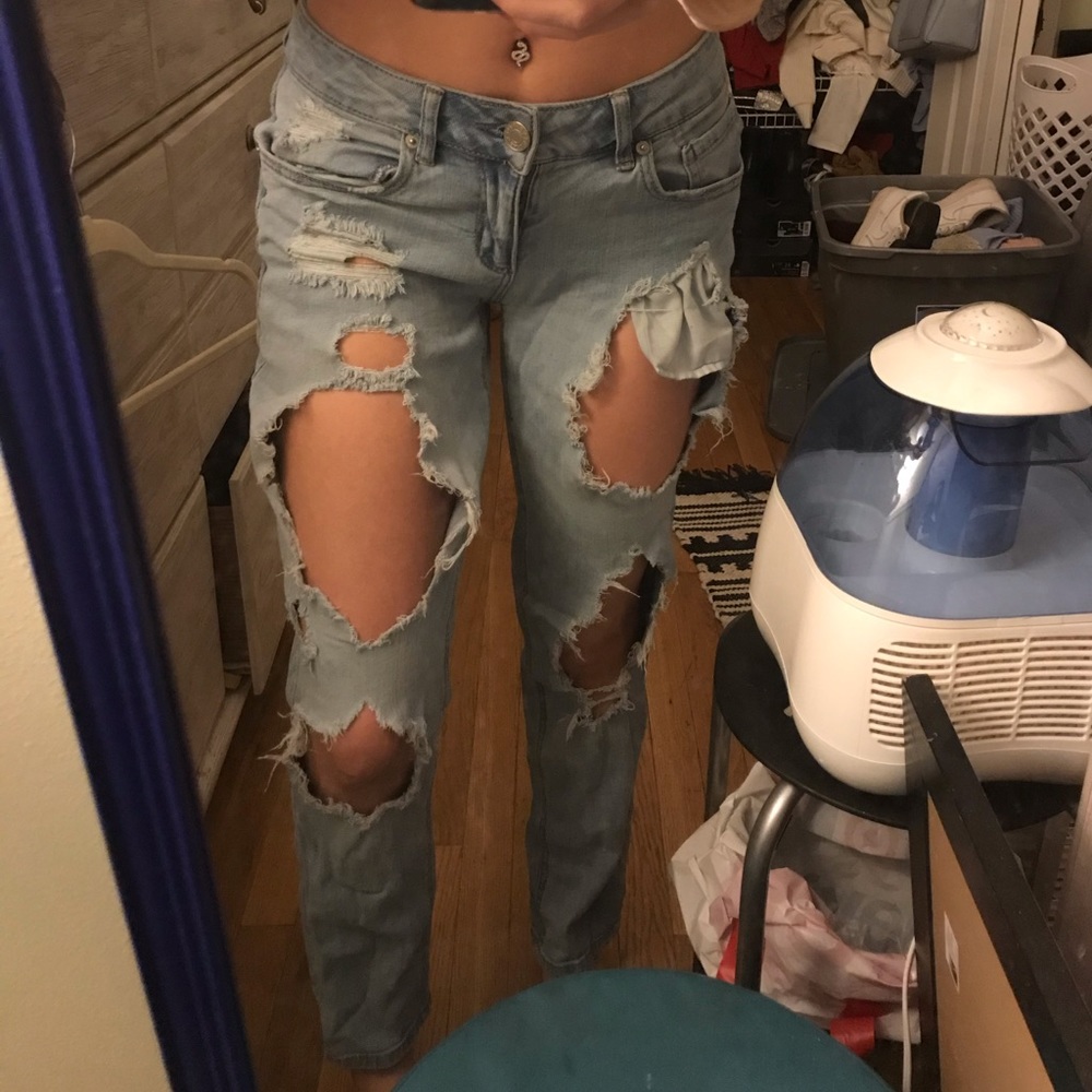 Distressed mom jeans